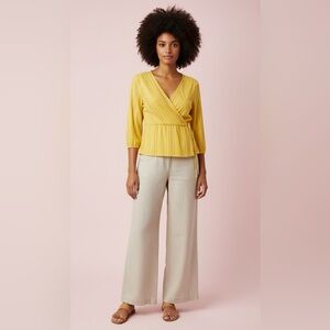 Time and Tru Yellow Striped Wrap Blouse